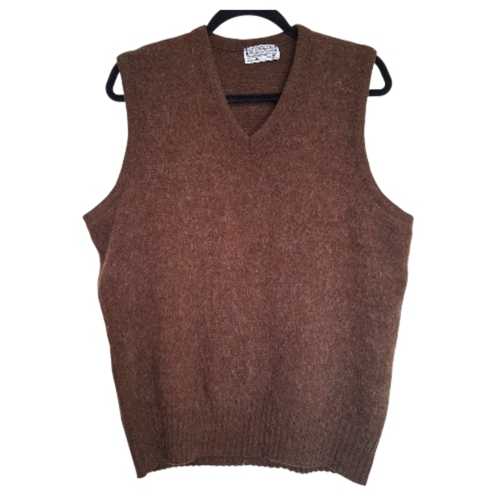 Vintage Sears The Mens Store Brown Mohair Style V-Neck Sweater Vest Size 46